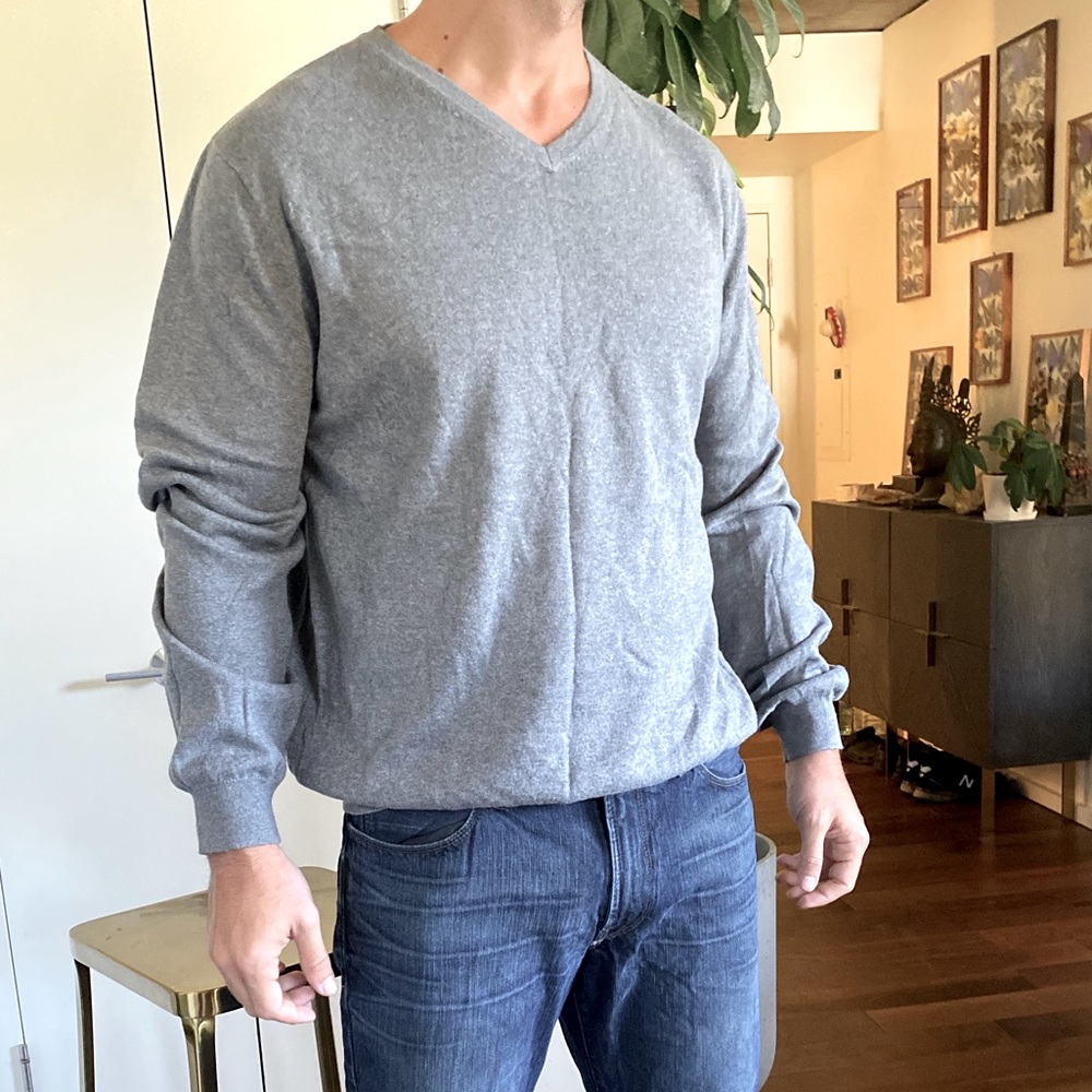 Cashmere and cotton blend Men’s new grey sweater. NWOT
